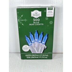 Holiday Time - 300 LED Blue Mini Lights White Wire 62.3 ft Indoor/Outdoor